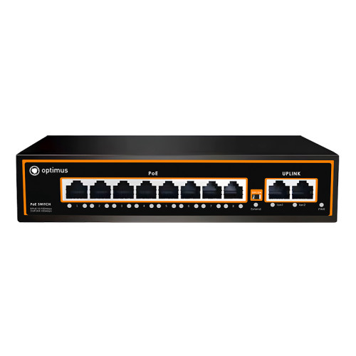 PoE Коммутатор Optimus U1I-8F/2F 8 портов до 100 Мбит/с RJ-45, PoE+, 2 порта до 100 Мбит/с RJ-45, Up