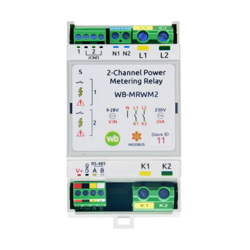 Модуль реле 2-канальный с измерением мощности и контролем напряжения WB-MRWM2